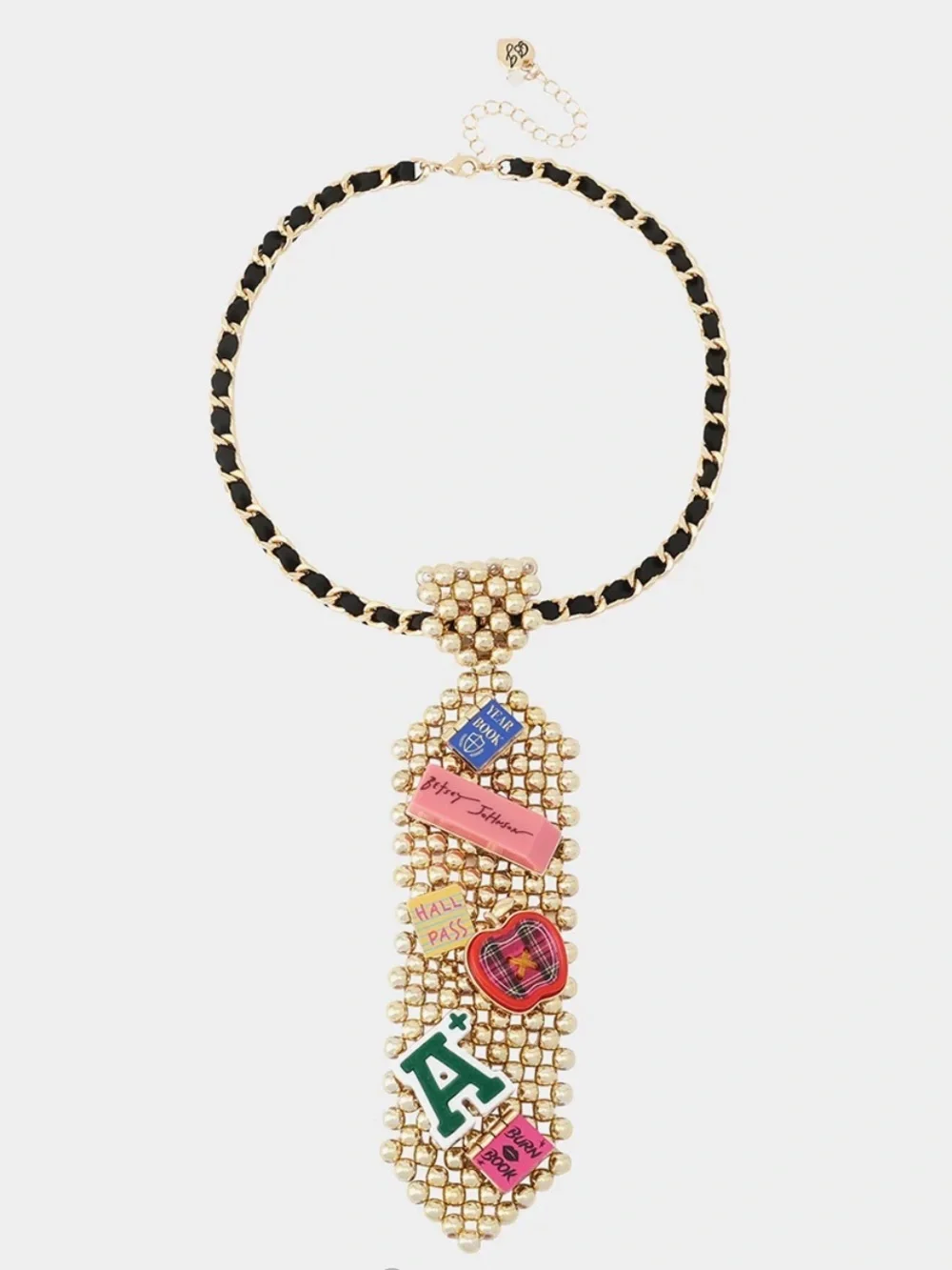 Betsey Johnson Gold Necklace with Black Chain and Multicolor Enamel Charms